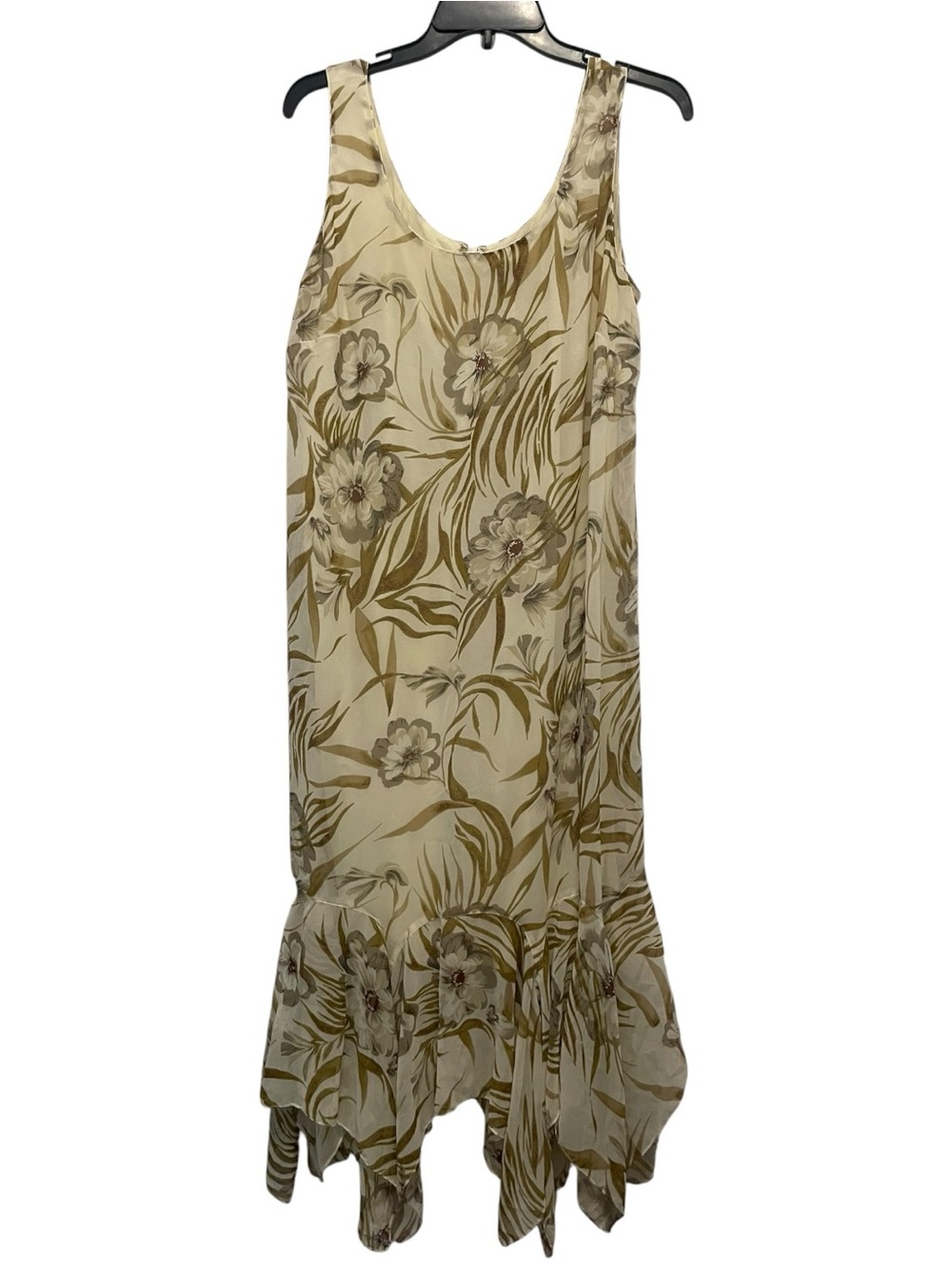Y2k Eva Blue Dress 14W Cream Floral Chiffon Maxi Slip Whimsygoth Fairy